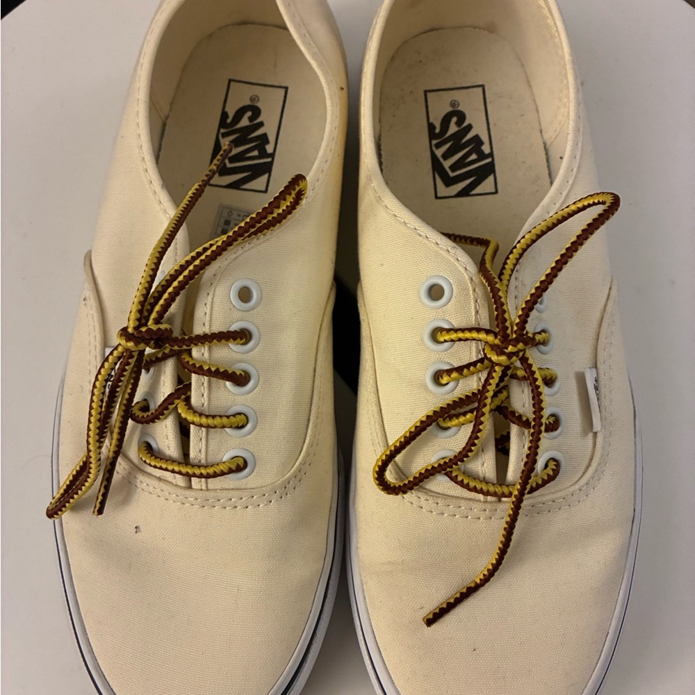 Vans for J. Crew Off-White Canvas Sneakers with Brown and Yellow Laces